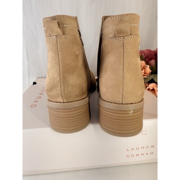 NEW LC LAUREN CONRAD BLOCK HEEL ANKLE BOOTS Women's Size 7.5 TAN FAUX SUEDE - Picture 6 of 15